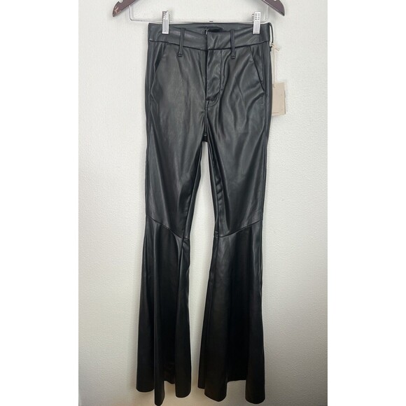 NWT MOTHER The Super Cha Cha Prep Heel Faux Leather Flare Leg Pants Black 23 - Picture 5 of 13